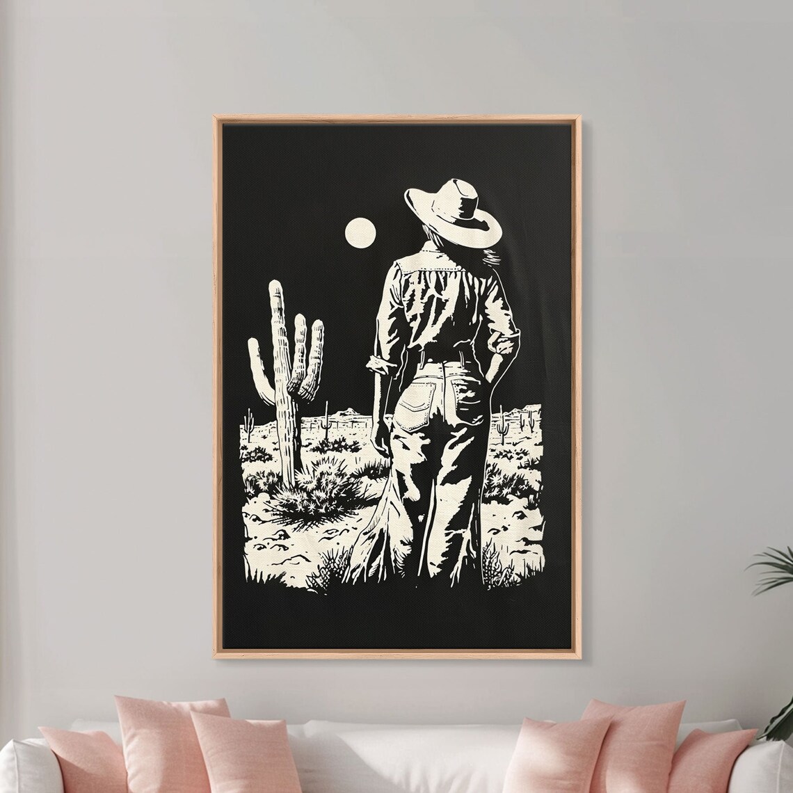 Cowgirl Silhouette Desert Moon Night Saguaro Cactus Black Art Poster - Image 5