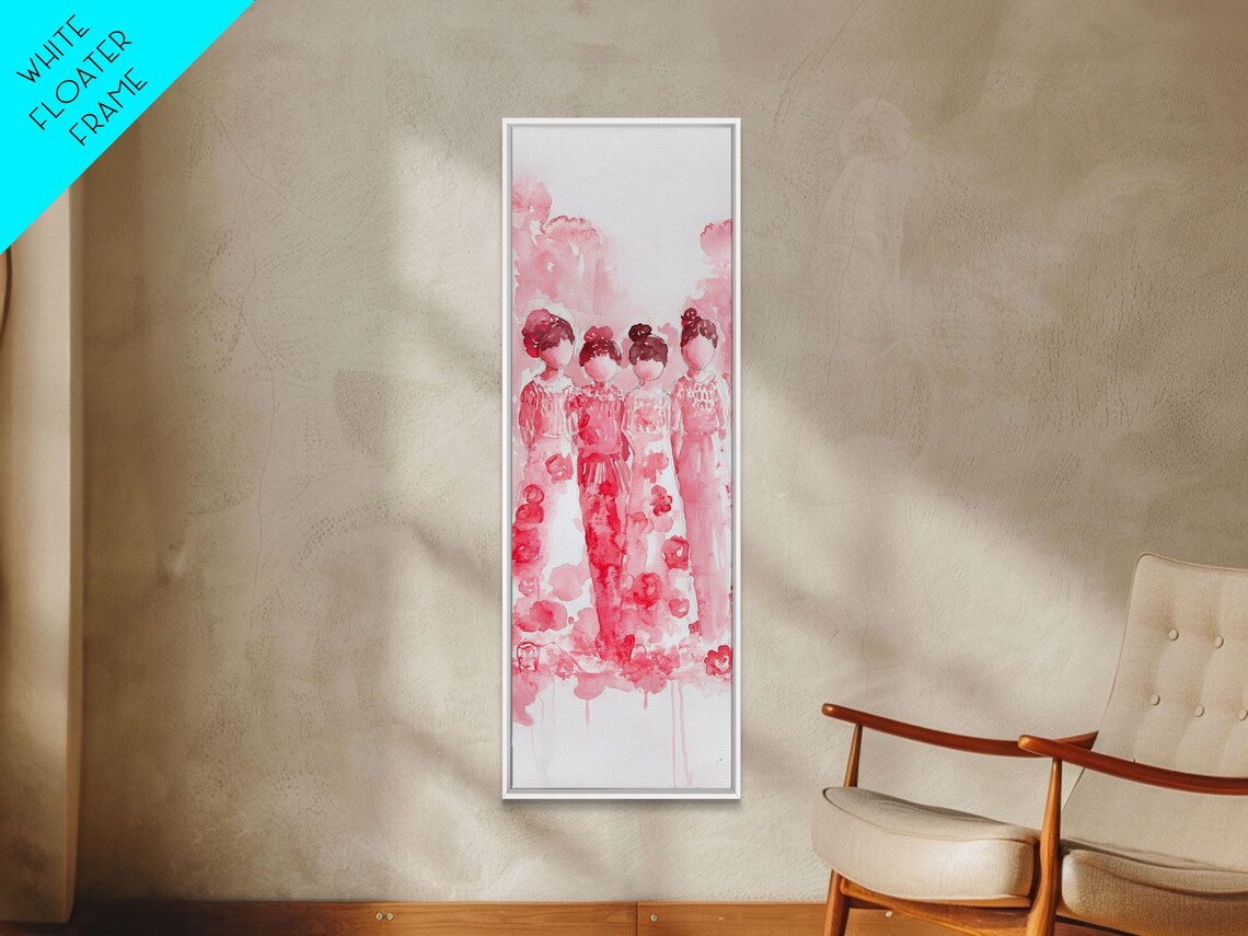 Pink Cherry Blossom Dresses Watercolor Girls Floral Wall Art - Image 6