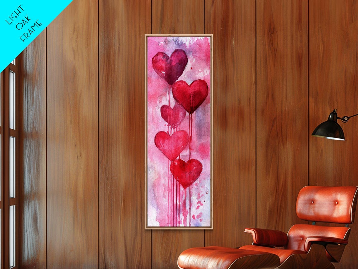 Dripping Red Hearts Watercolor Abstract Romantic Love Wall Art