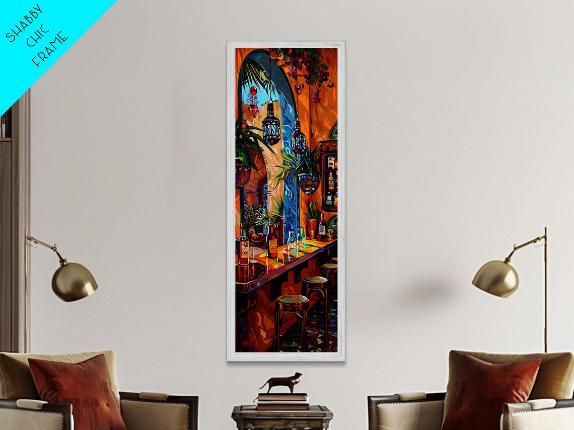 Spanish Style Bar Interior With Bottles And Lanterns Impasto Poster - Image 4