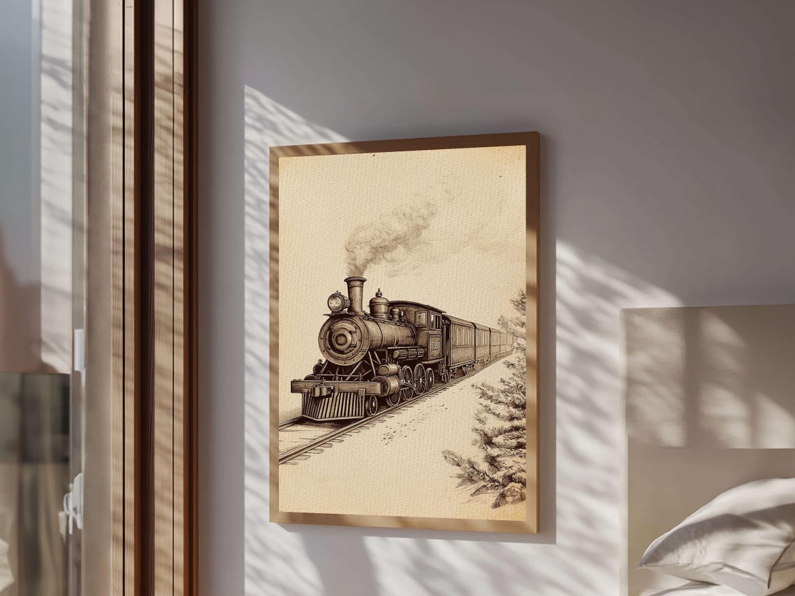 Vintage Steam Locomotive Sepia Sketch Railroad Train Enthusiast Poster - Image 6