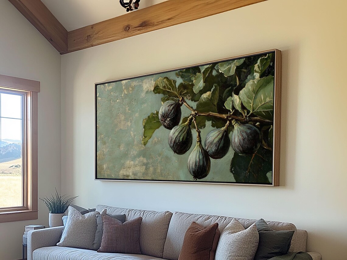 Ripe Purple Figs Branch Vintage Botanical Oil Painting Art Print - Image 2
