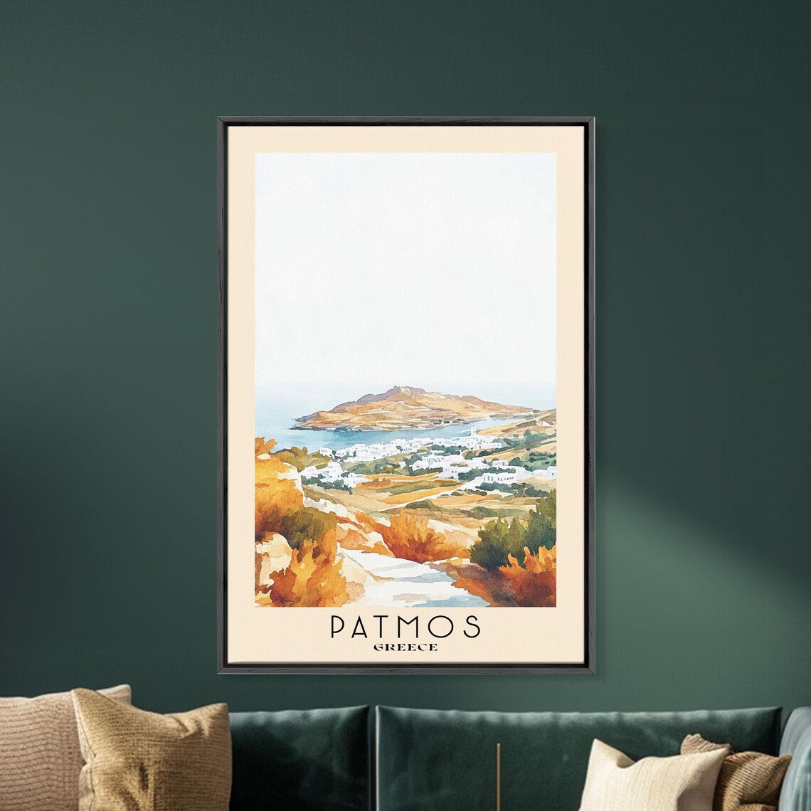 Patmos Greece White Town Island Bay Orange Shrub View Poster - Image 5