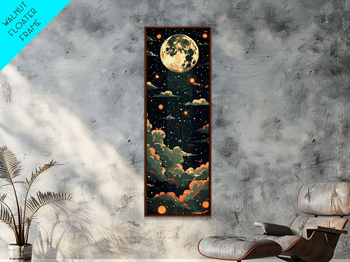 Moonlit Night Glowing Lanterns Clouds Dark Japanese Art Poster - Image 3