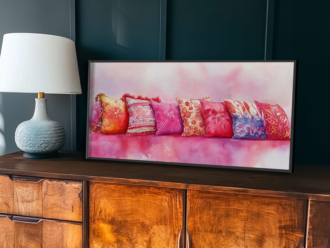 Colorful Patterned Throw Pillows Watercolor Boho Cushion Decor Poster - Image 3