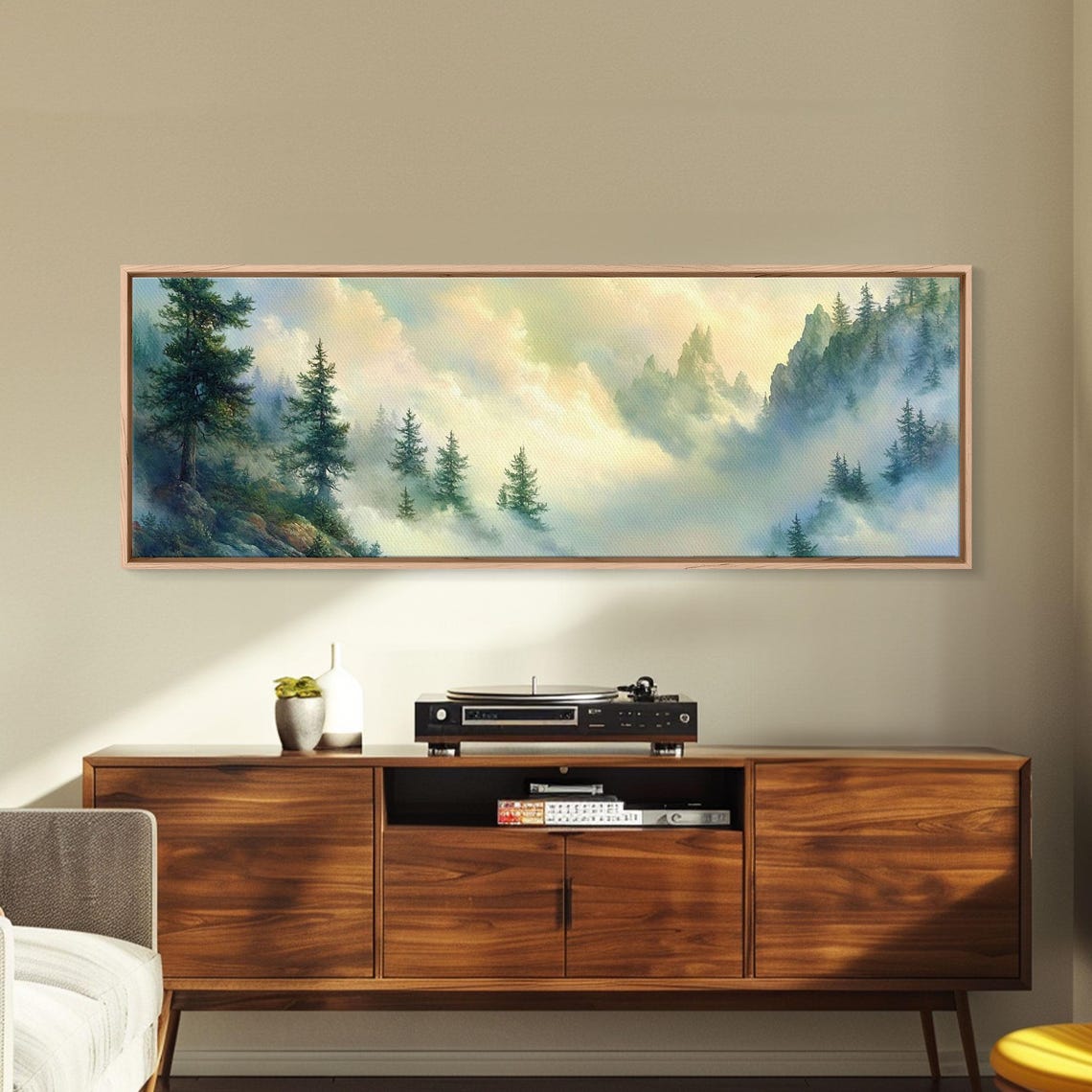 Blue Ridge Misty Pine Forest Mountain Fog Watercolor Travel Poster - Image 3