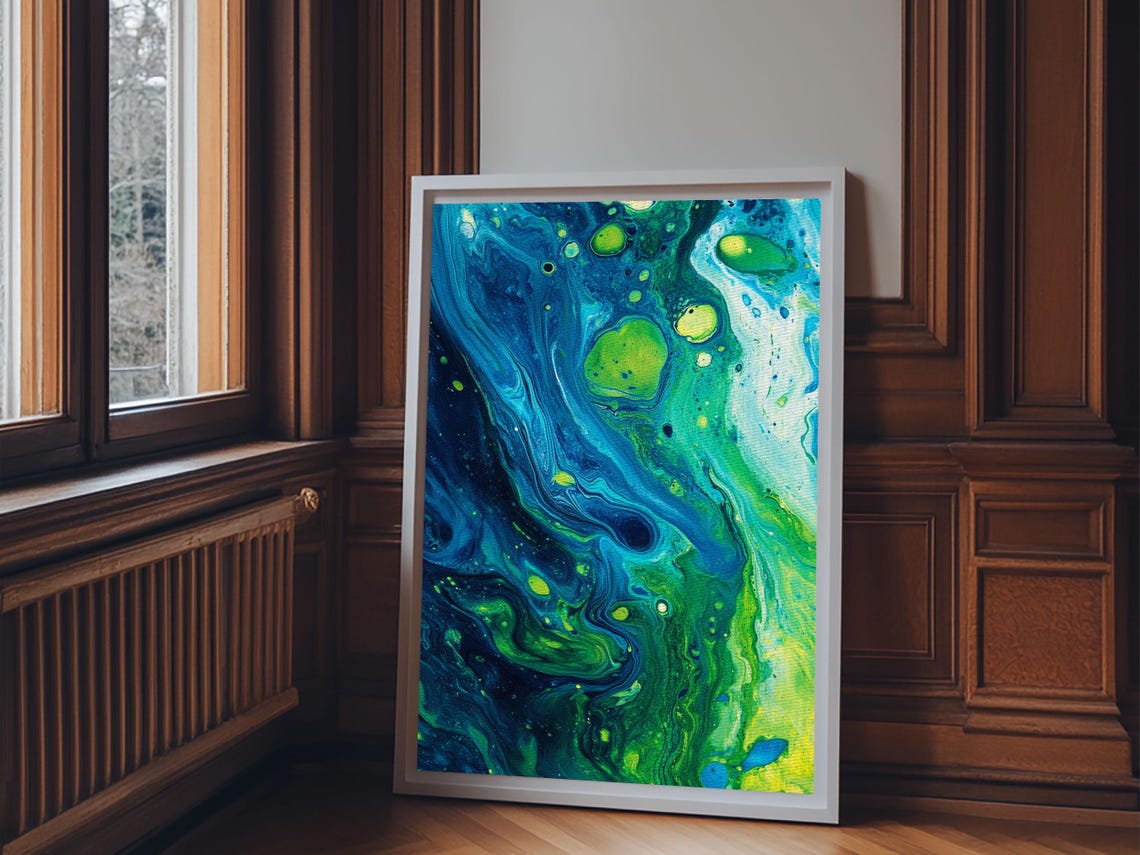 Blue Green Fluid Abstract Art Marble Acrylic Pour Ocean Cells Print - Image 5