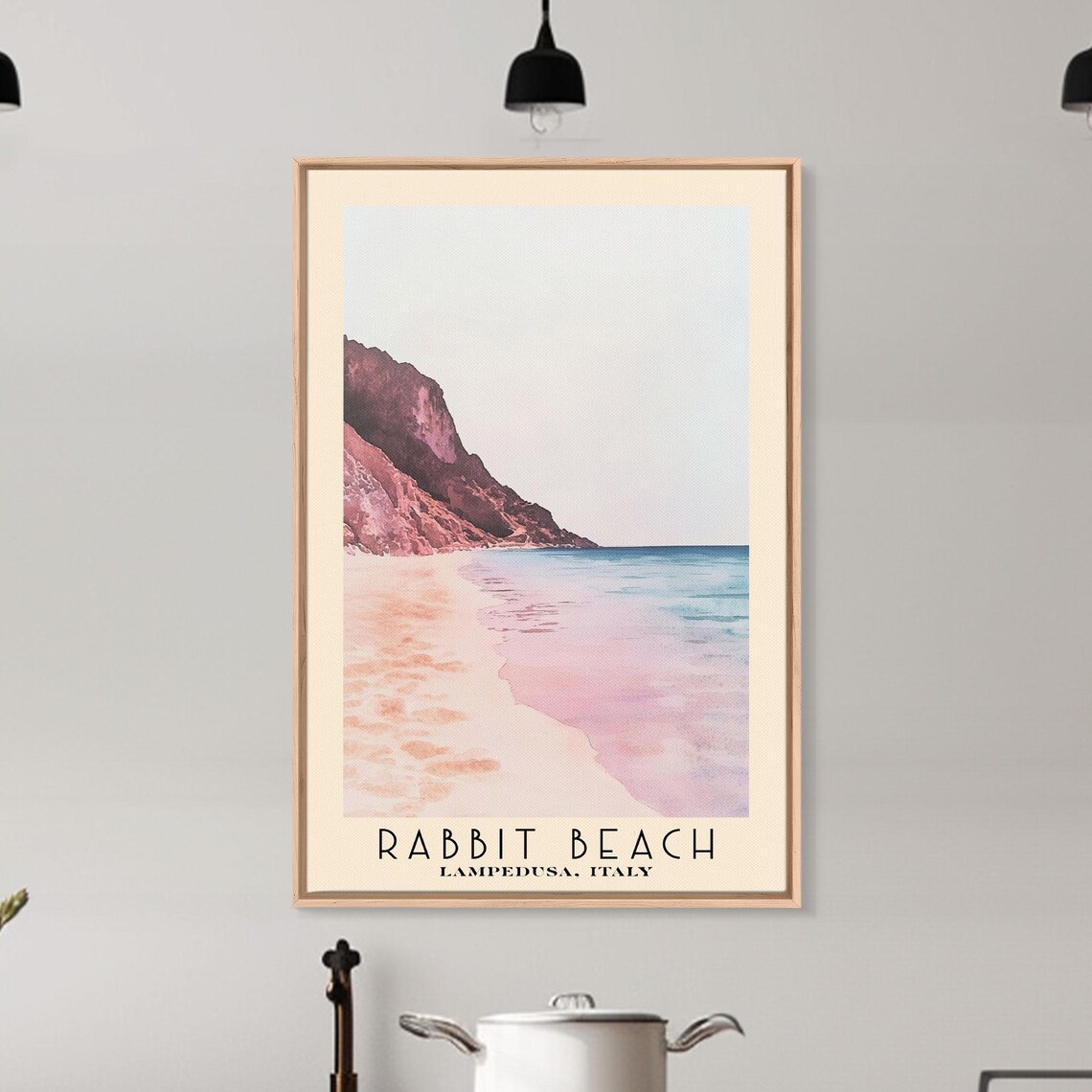 Rabbit Beach Lampedusa Italy Pink Cliffs Shoreline Watercolor Travel Poster - Image 6