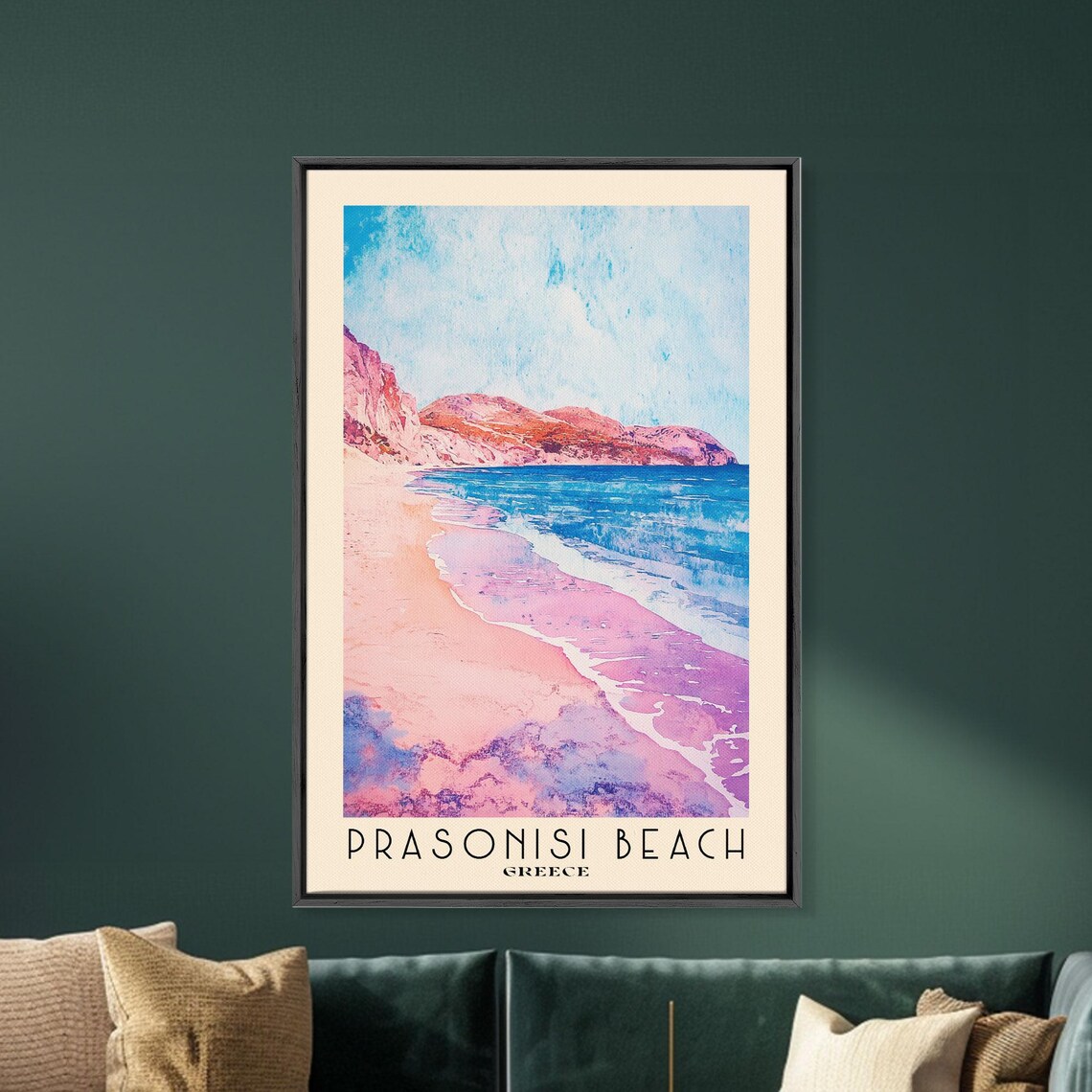 Prasonisi Beach Greece Pink Sand Turquoise Sea Watercolor Travel Poster - Image 5