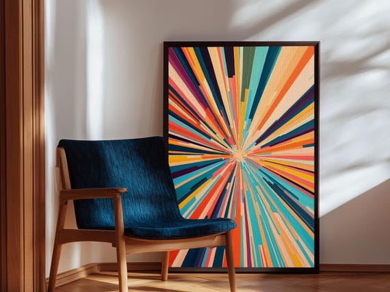 Mcm Mid Century Modern Retro Print Modern Wall Art Narrow Vertical Geometric Home Decor Art In Teal Coral Yellow Nuevart