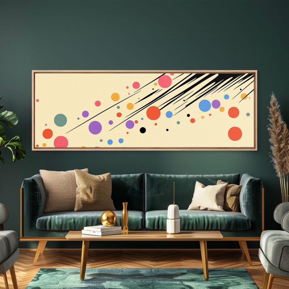 Polka Dots On Cream Background Framed Print Panoramic Wall Art Modern Home Decor Boho Style Above Bed Wall Art