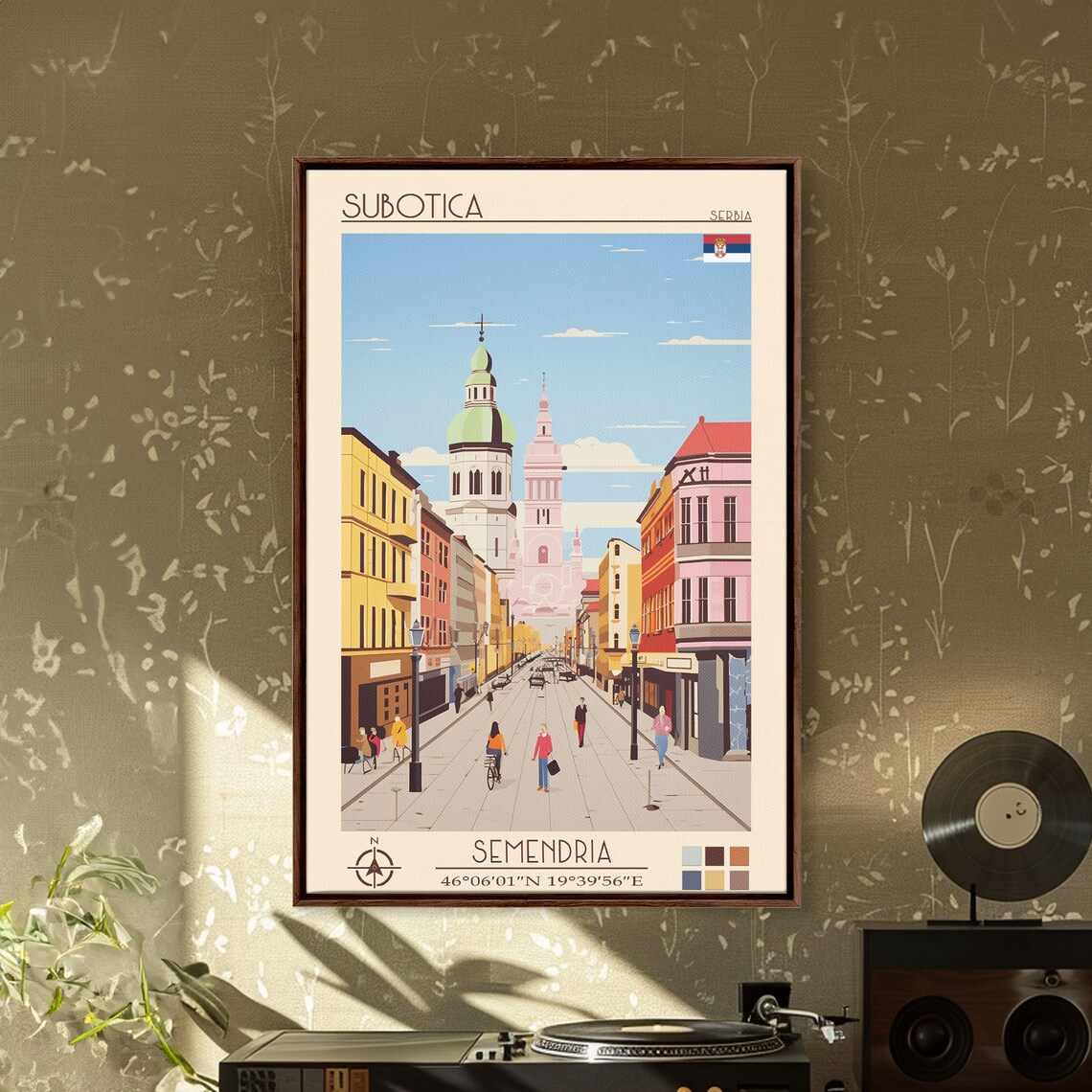 Subotica Serbia Colorful Main Street Church Towers View Travel Poster - Image 4