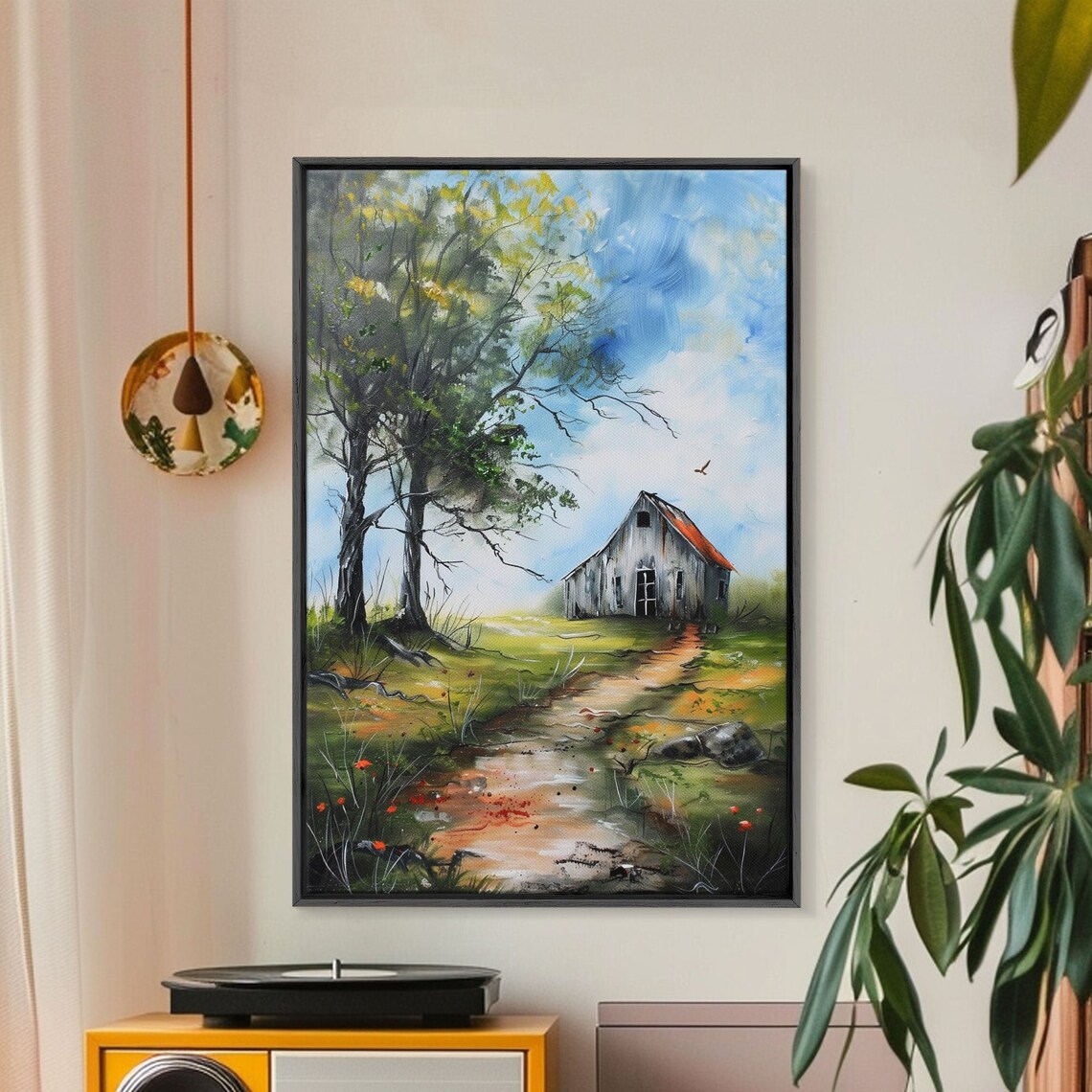 Rustic Barn Red Roof Country Path Wildflower Farm Wall Art Poster - Image 5