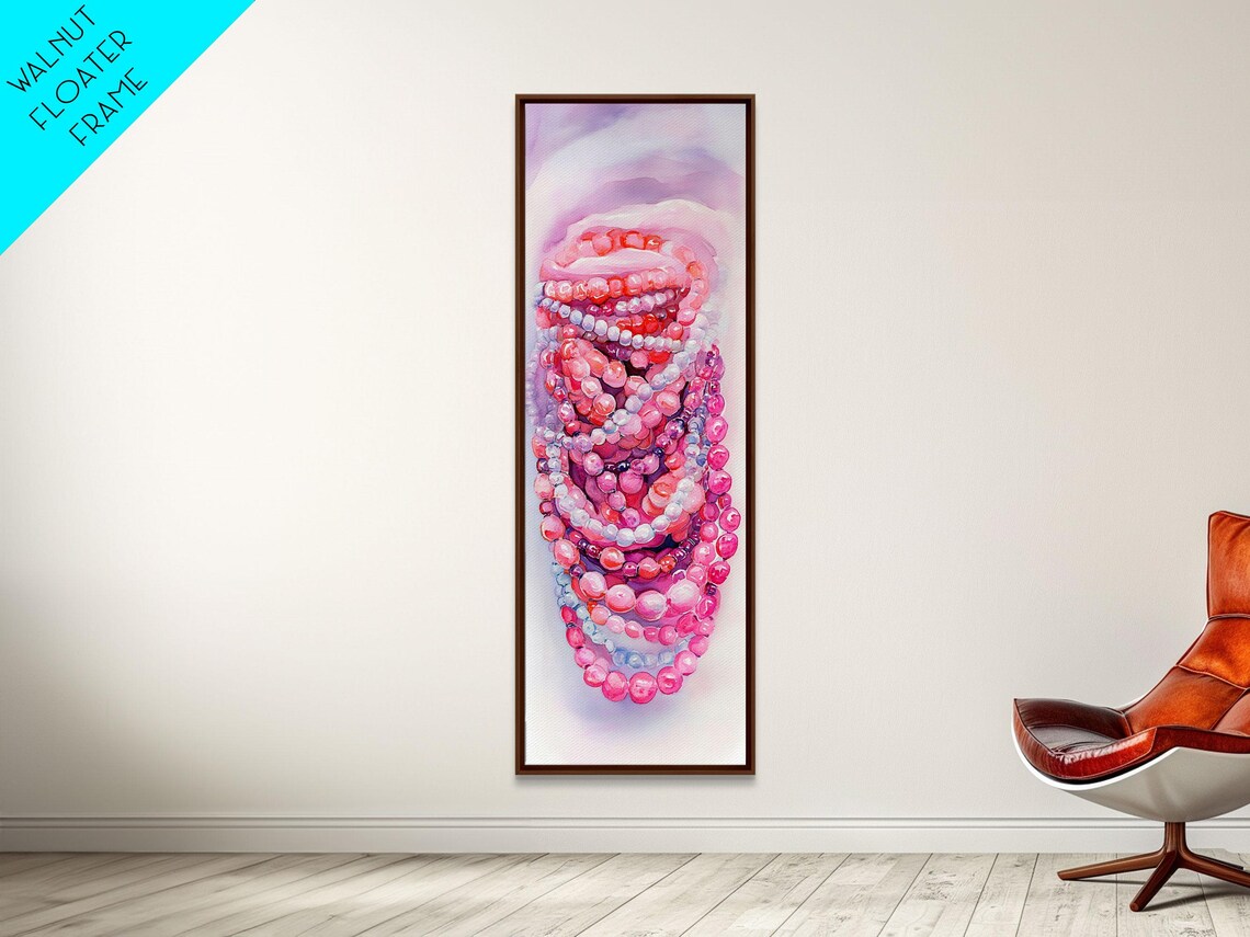 Pink Pearl Beads Watercolor Jewelry Necklace Still Life Wall Art - Image 4