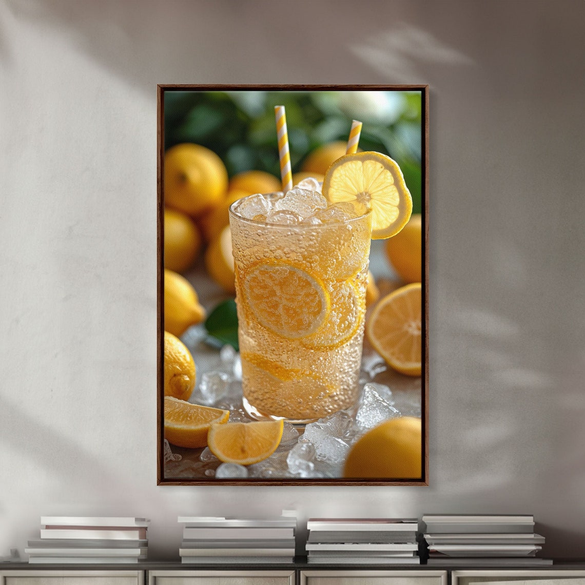 Sparkling Lemonade Glass Lemon Slices Striped Straws Wall Art - Image 3