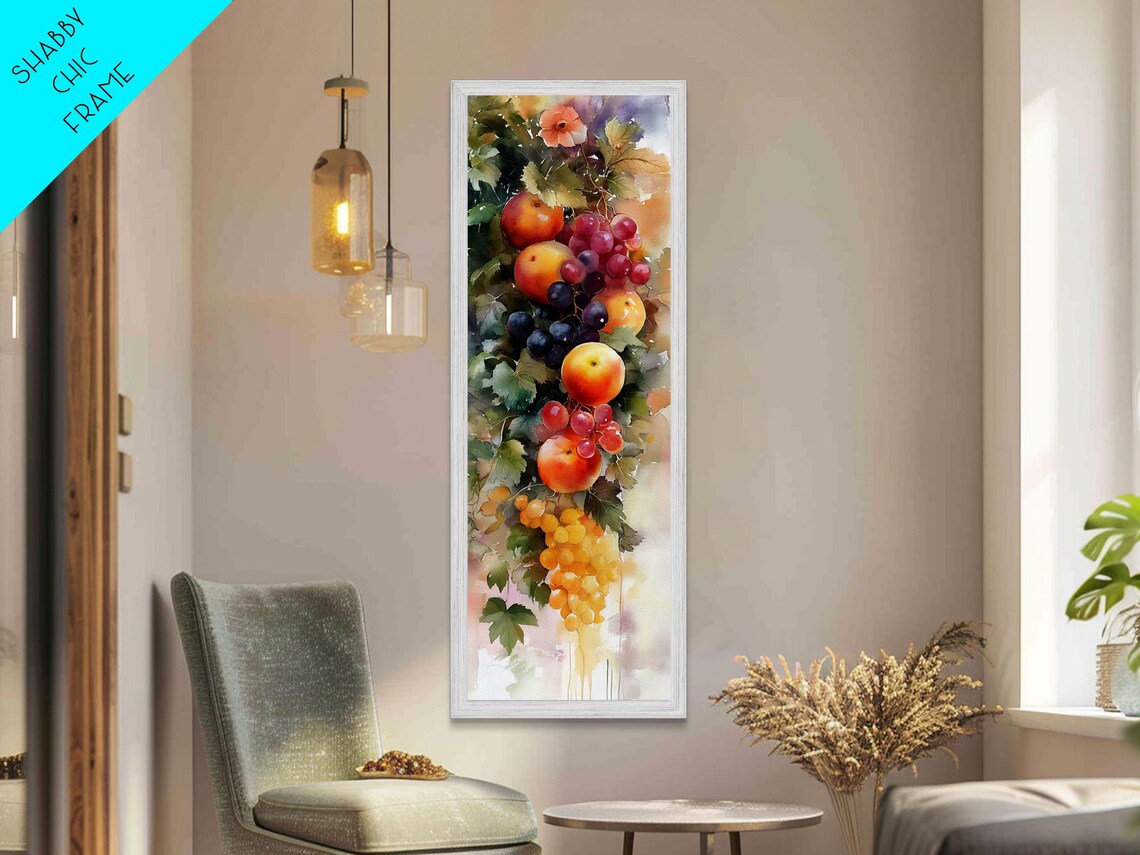 Vibrant Fruit Print With Grapes And Apples Fall Rustic Kitchen Art Farmhouse Vertical Living Room Wall Decor - Image 4