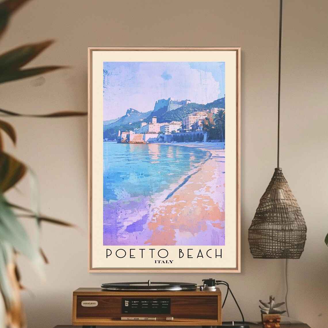 Poetto Beach Italy Pastel Shore Turquoise Water Watercolor Travel Poster - Image 2