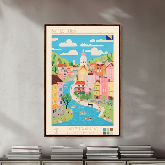 Banja Luka Bosnia Travel Poster Framed Print Midcentury Modern Art Pop Art Wall Decor Home Decor Vacation Gift Living Room Art