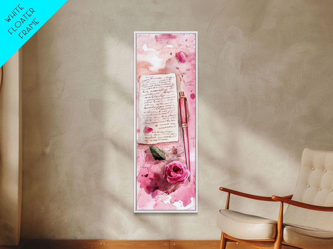 Romantic Love Letter With Rose And Pink Pen Watercolor Wall Art - Image 5