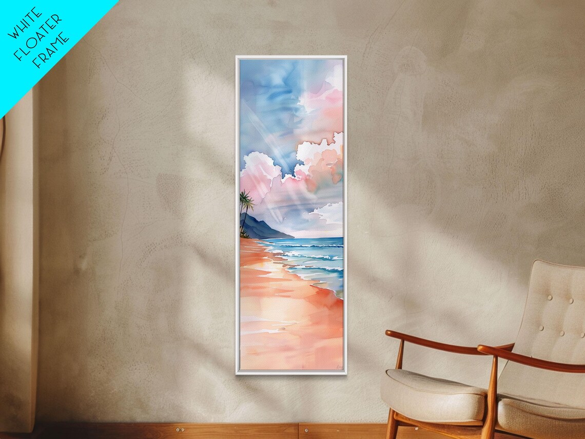 Soft Watercolor Shoreline With Pink Sand Beach And Billowing Clouds Travel Poster - Image 5