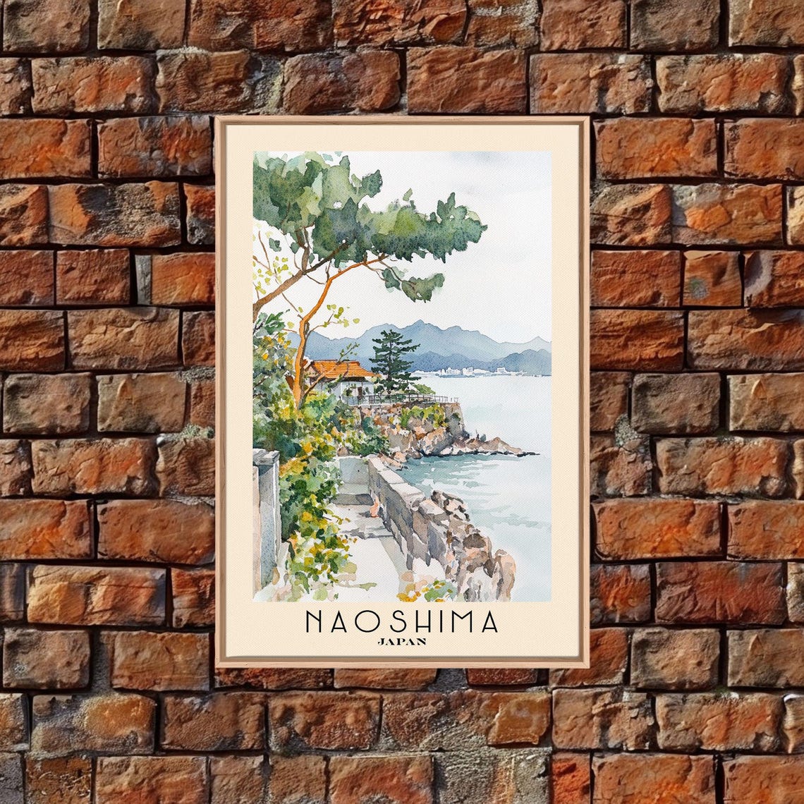 Naoshima Japan Cliff Path Pine Sea View Watercolor Travel Poster - Image 4