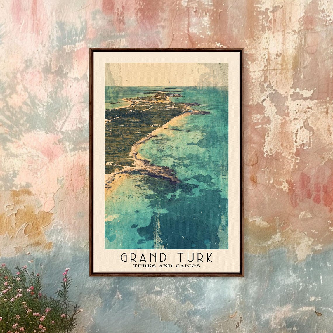 Grand Turk Turks And Caicos Aerial Reef Coast Vintage Style Poster - Image 4