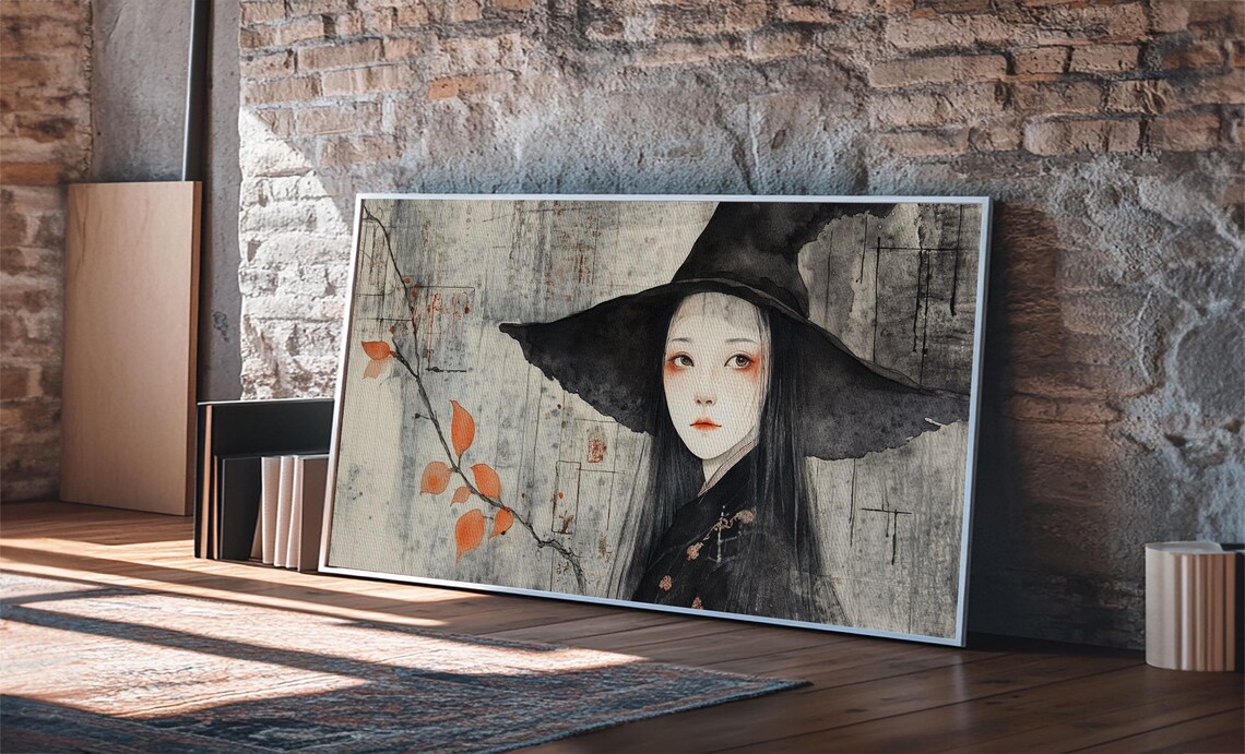 Wabi Sabi Witch Portrait Panoramic Japanese Ink Wash Framed Artwork Poster - Image 4