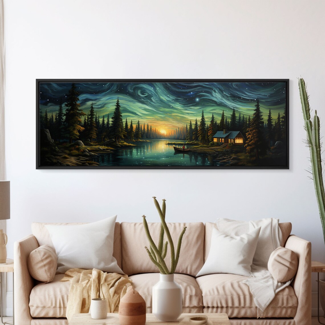 Van Gogh Inspired Starry Night Farmhouse Painting Lake Pine Forest Swirling Sky Poster - Image 5