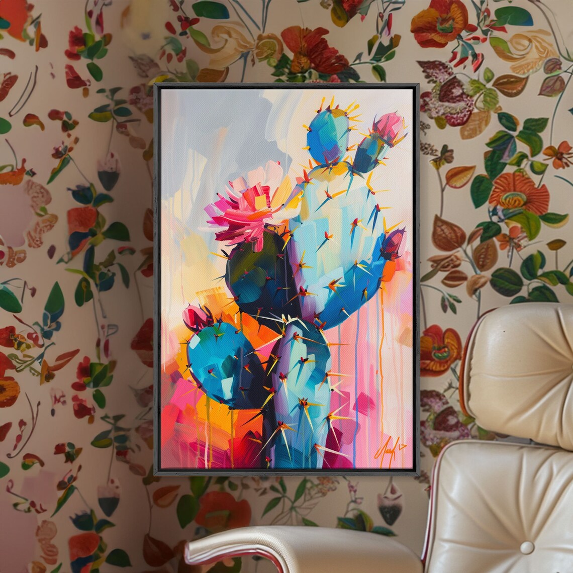 Flowering Cactus Modern Desert Plant Art Print - Image 5