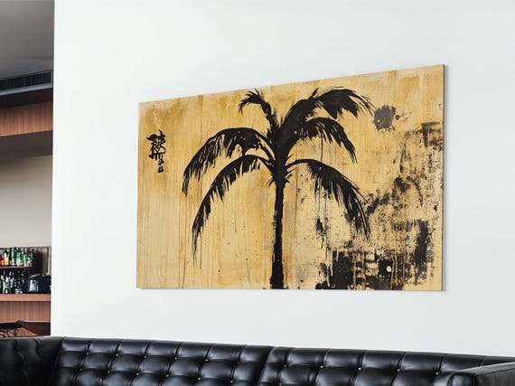 Palm Tree Abstract Painting Print Coastal Decor Framed Ready To Hang Nautical Painting Coastal Decor Living Room Palm Tree Art