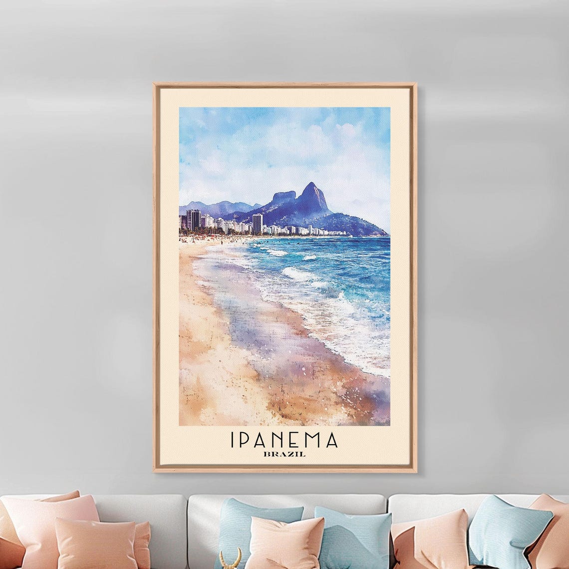Ipanema Brazil Rio Beach Skyline Mountain Backdrop Watercolor Poster - Image 3