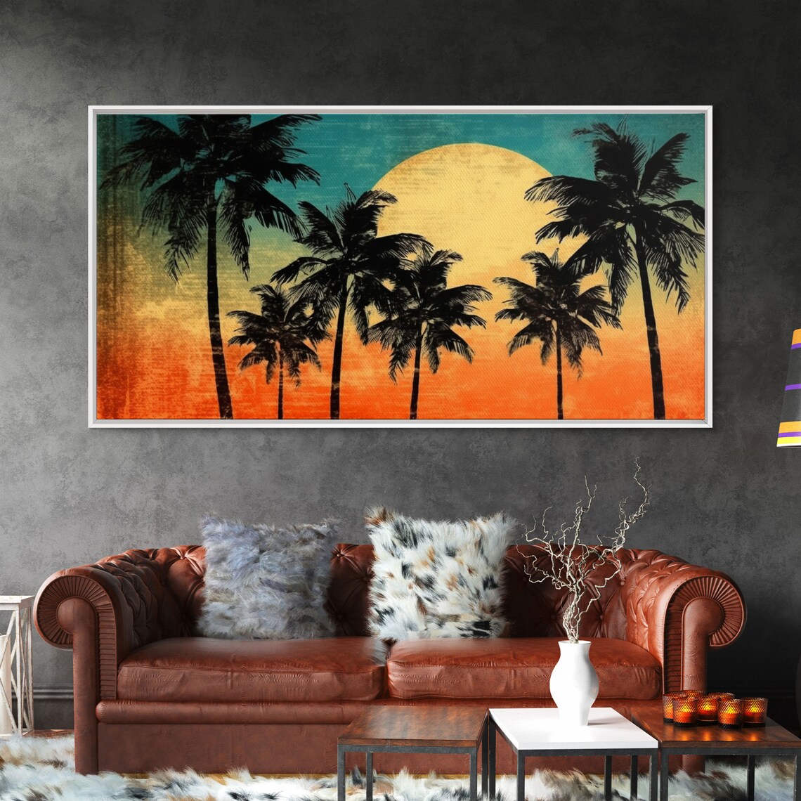 Sunset Palm Trees Tropical Orange Panoramic Art Print