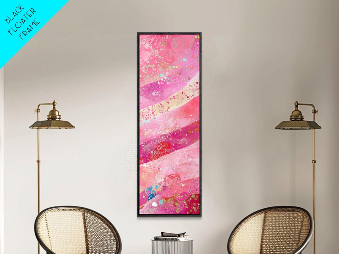 Vibrant Pink Abstract Watercolor With Gold Metallic Accents Wall Art - Image 2