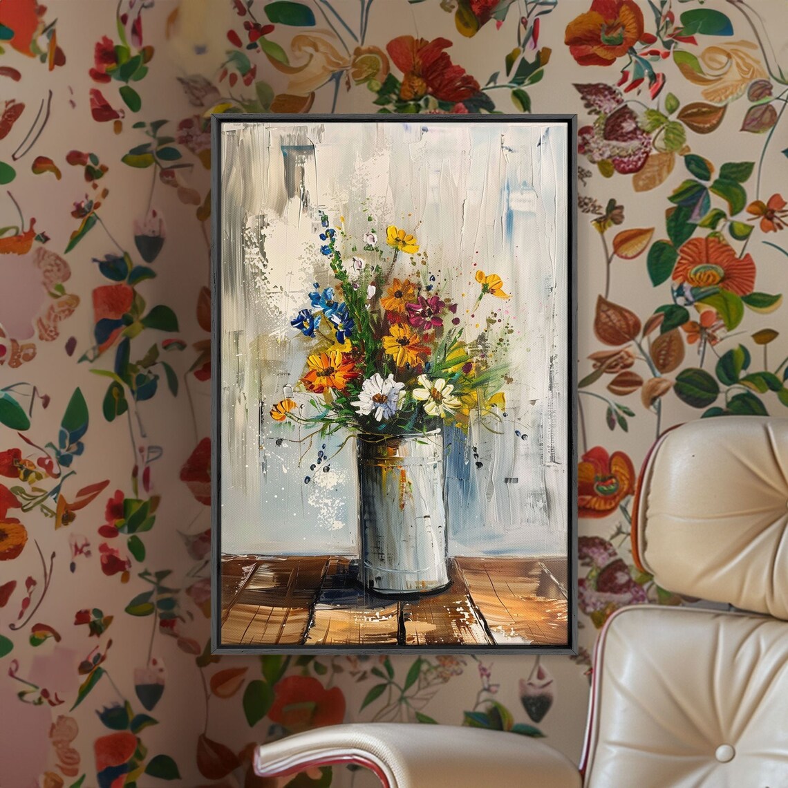 Modern Abstract Wildflower Bouquet In Metal Vase Floral Art Poster - Image 5