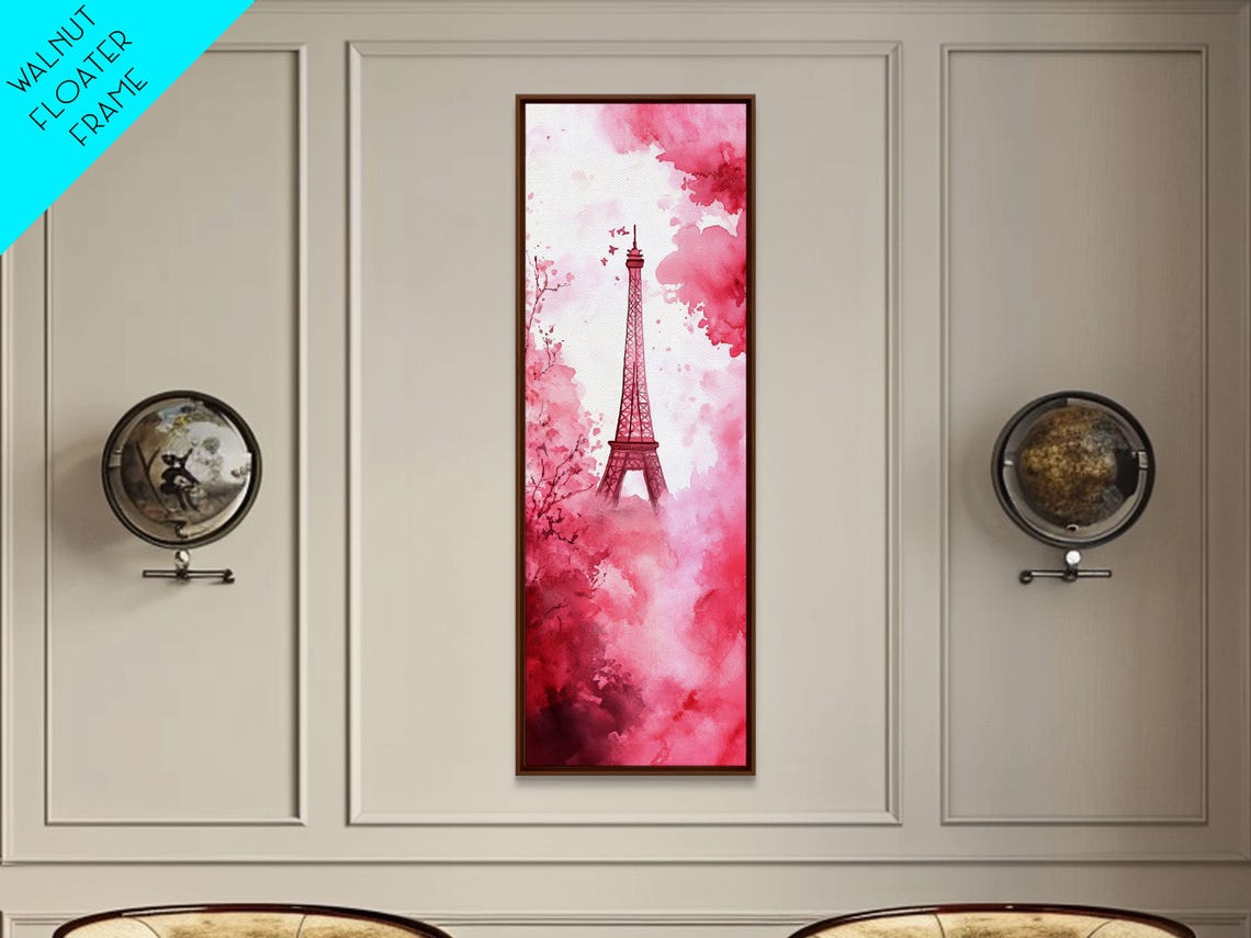 Eiffel Tower In Pink Watercolor Romantic Parisian Skyline Wall Art - Image 3