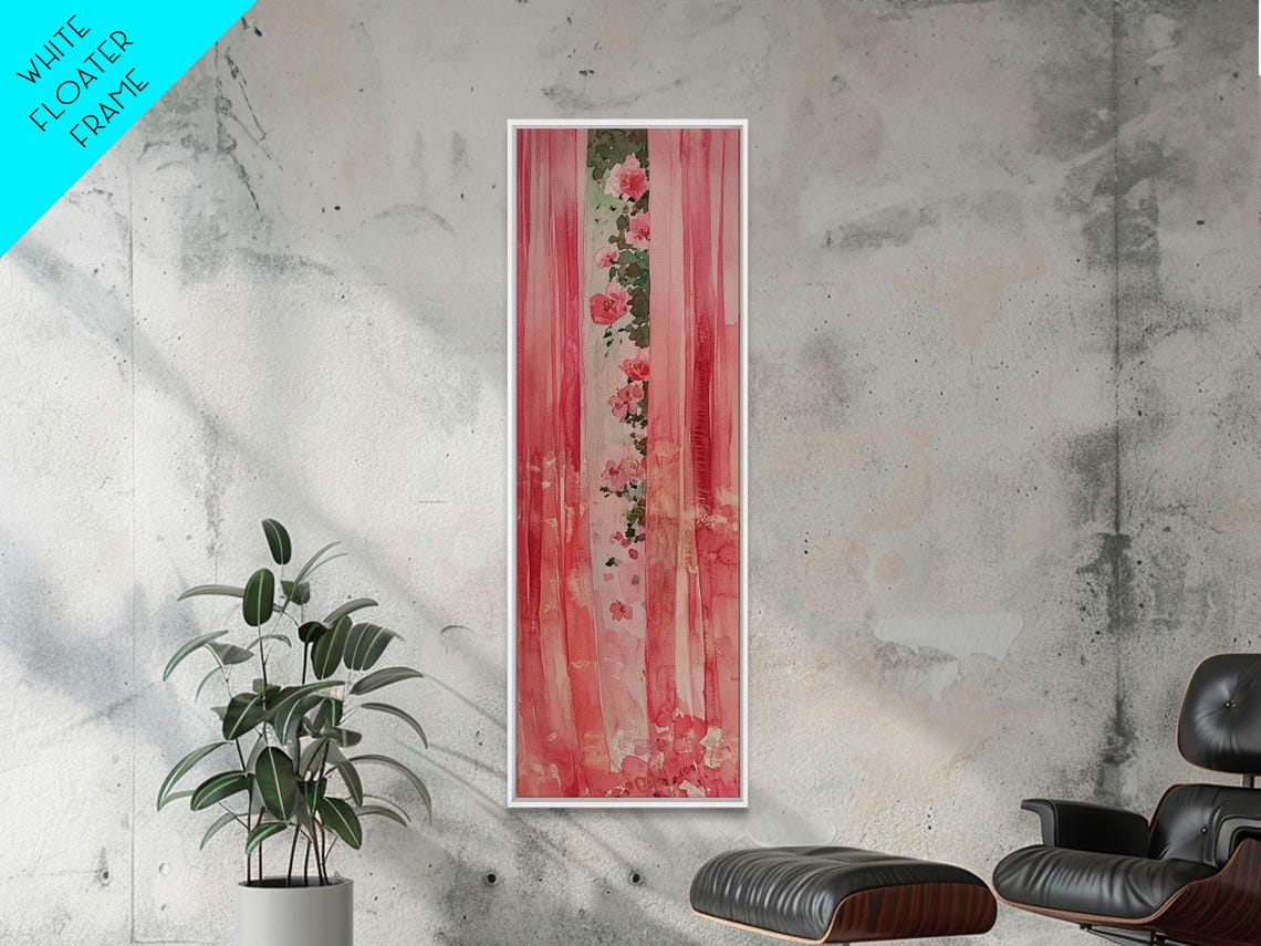 Pink Floral Curtains Watercolor Sheer Window Romantic Wall Art - Image 6