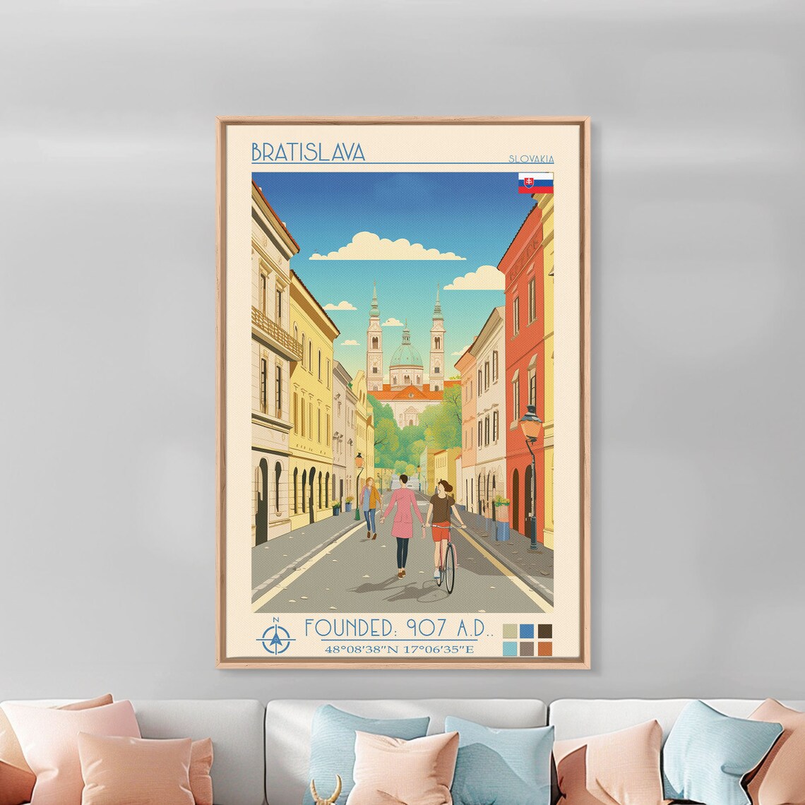 Bratislava Slovakia Old Town Street Twin Spires Church Vintage Poster - Image 4