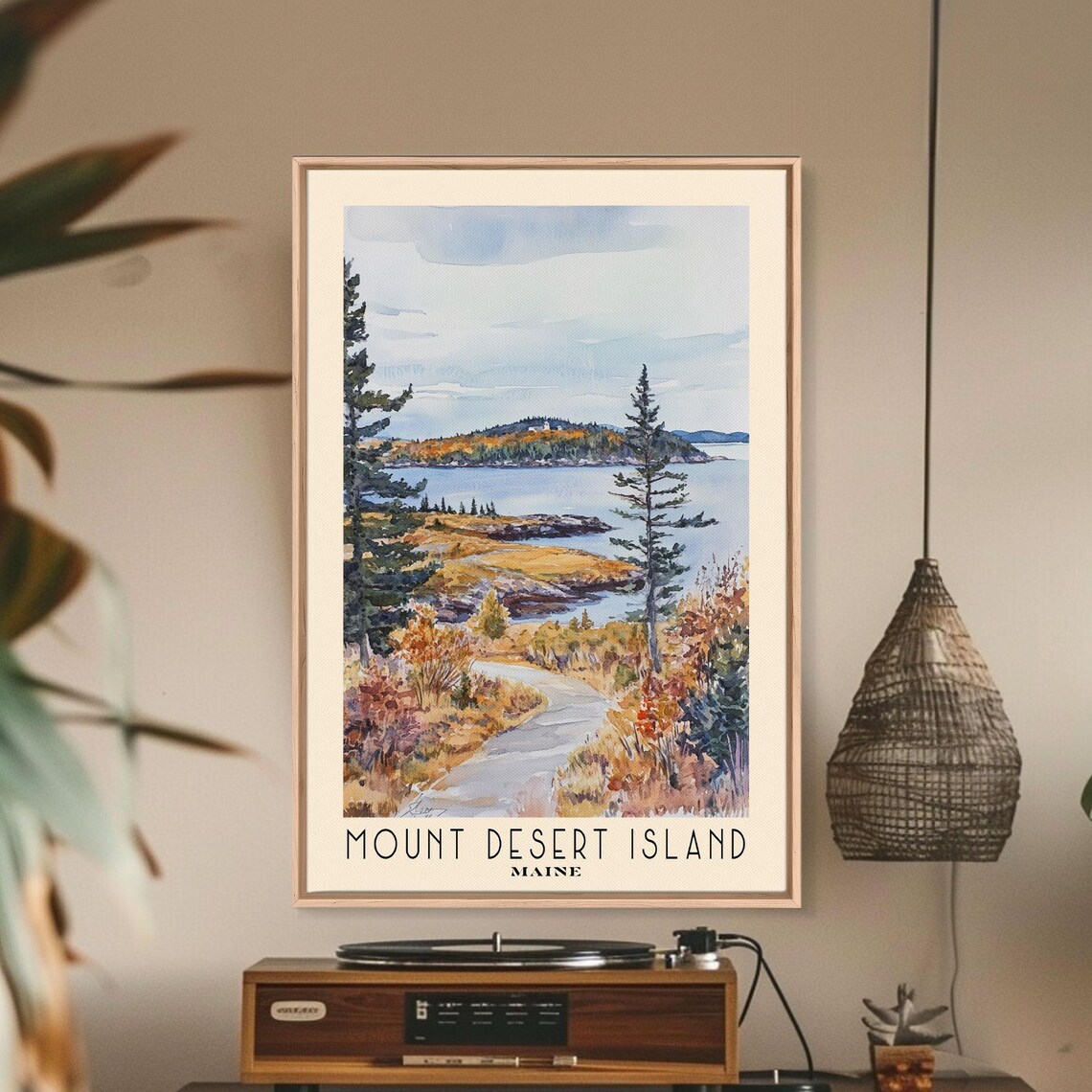 Mount Desert Island Maine Watercolor Beach Art Print - Image 2