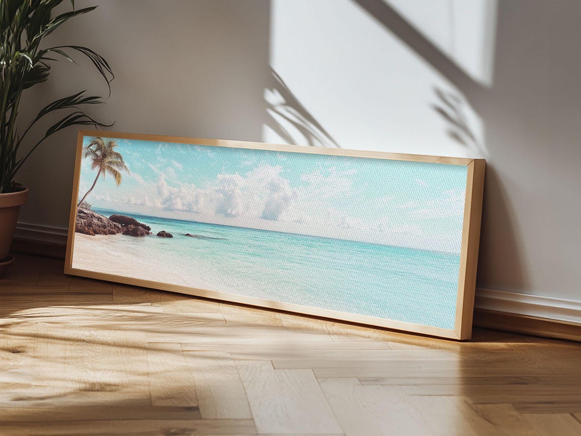 Tropical Beach Palm Tree Turquoise Water Panoramic Photography Poster - Image 3