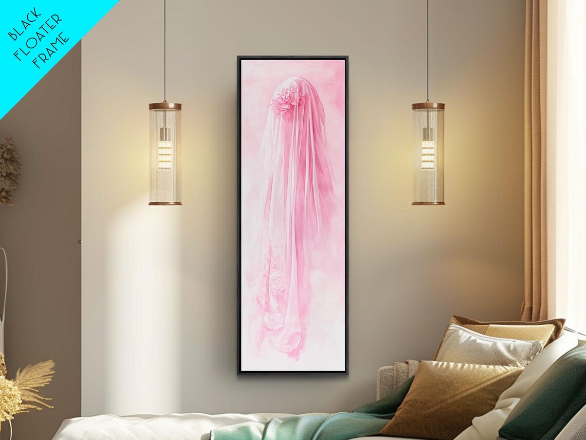 Veiled Pink Woman Watercolor Ethereal Bridal Soft Dream Wall Art - Image 4