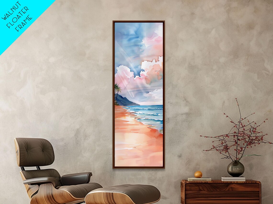 Soft Watercolor Shoreline With Pink Sand Beach And Billowing Clouds Travel Poster - Image 2