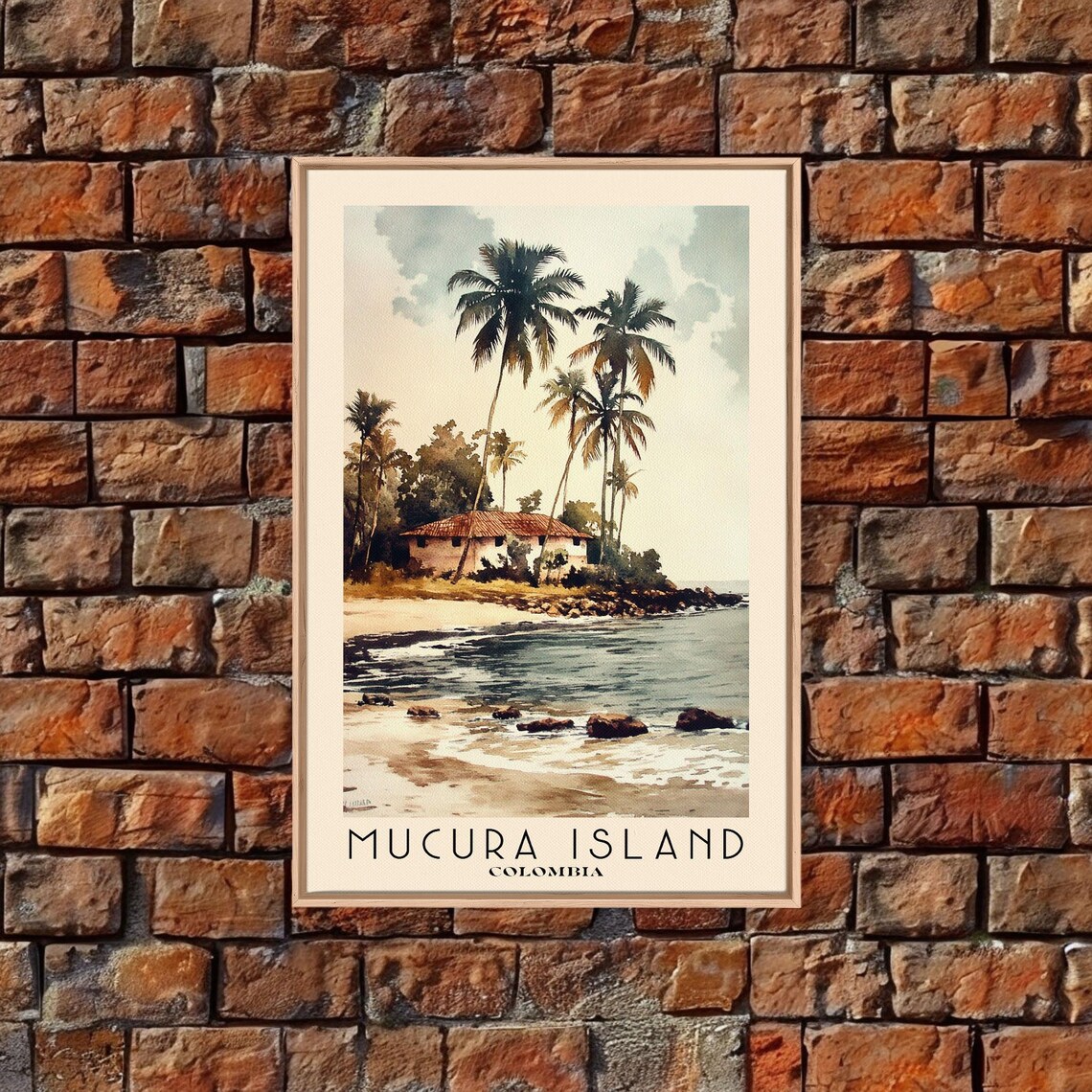 Mucura Island Colombia Palm Beach Hut Rocky Shore Watercolor Poster - Image 4