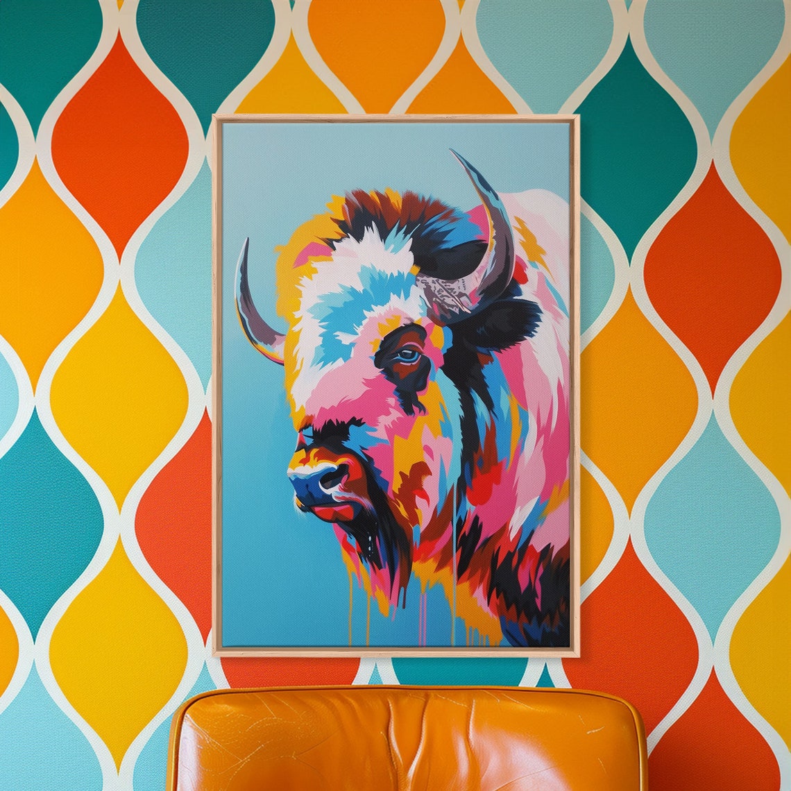 Vibrant Bison Portrait In Colorful Pop Art Style Wall Poster - Image 4