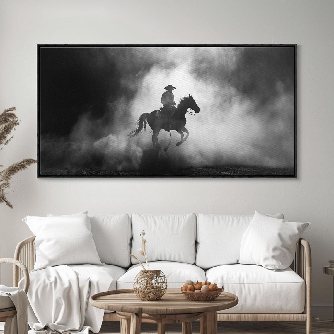 Silhouette Of Cowboy On Horse In Dusty Arena Framed Print For Western Style Home Perfect Living Room Decor Art For Bedroom - Image 2