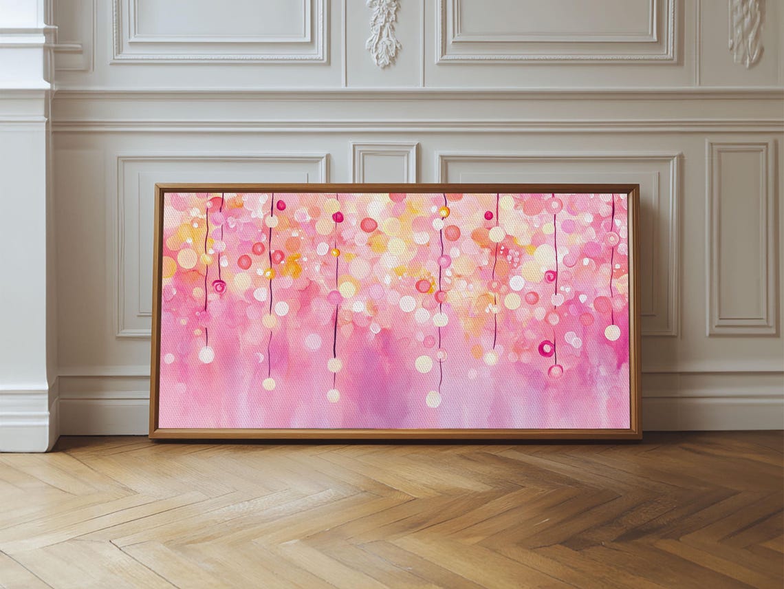 Pink Fairy String Lights Bokeh Watercolor Magical Glow Night Poster - Image 5