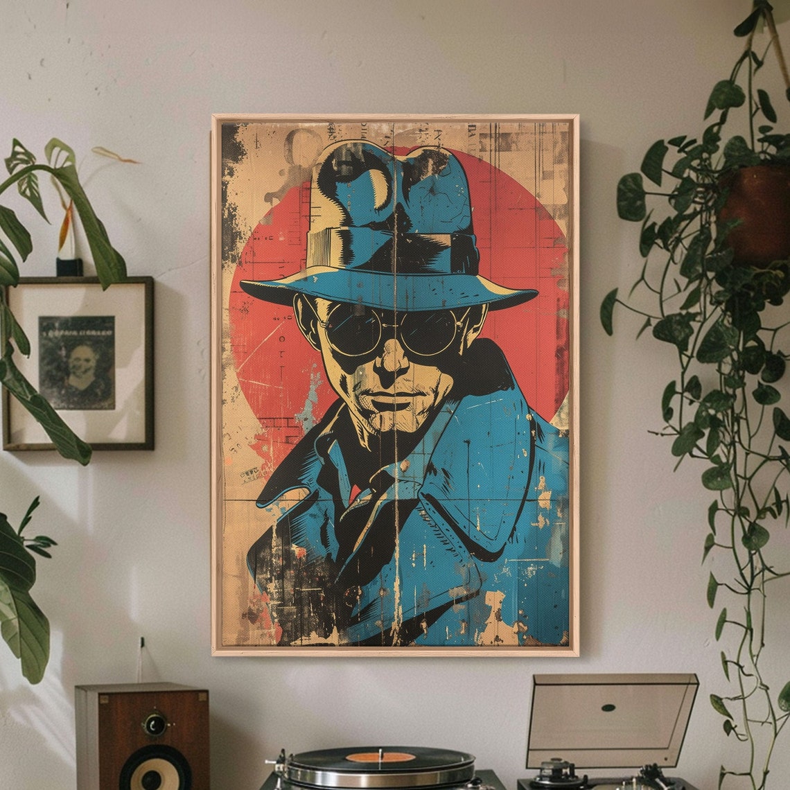 1950s Detective Noir Comic Art Poster Man in Fedora Sunglasses Print - Image 2
