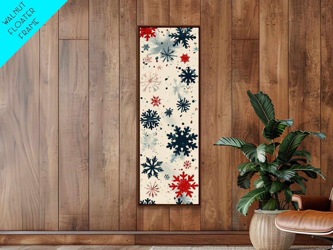 Festive Red And Navy Snowflakes On Cream Midcentury Style Art Poster - Image 5