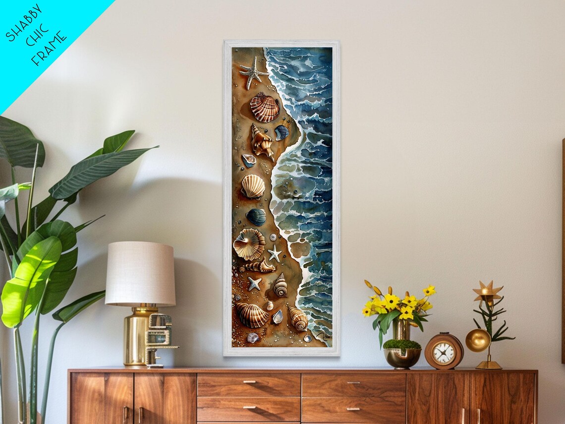 Seashells and Starfish Beach Art Print, Coastal Decor - Image 3