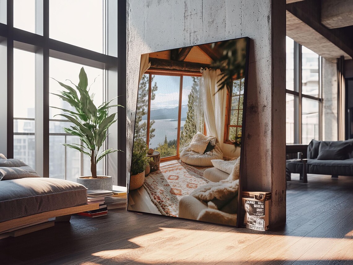 Cozy Lakeside Cabin Sunroom Panoramic Mountain Lake View Rustic Travel Poster - Image 4