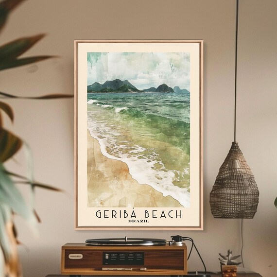 Geriba Beach Brazil Green Surf Rolling Waves Mountain Coast Poster